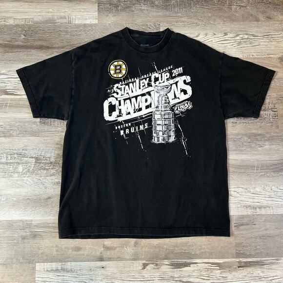 Reebok Boston Bruins Stanley Cup Champions 2011 T-Shirt Black NHL Tee XXL - Picture 1 of 8